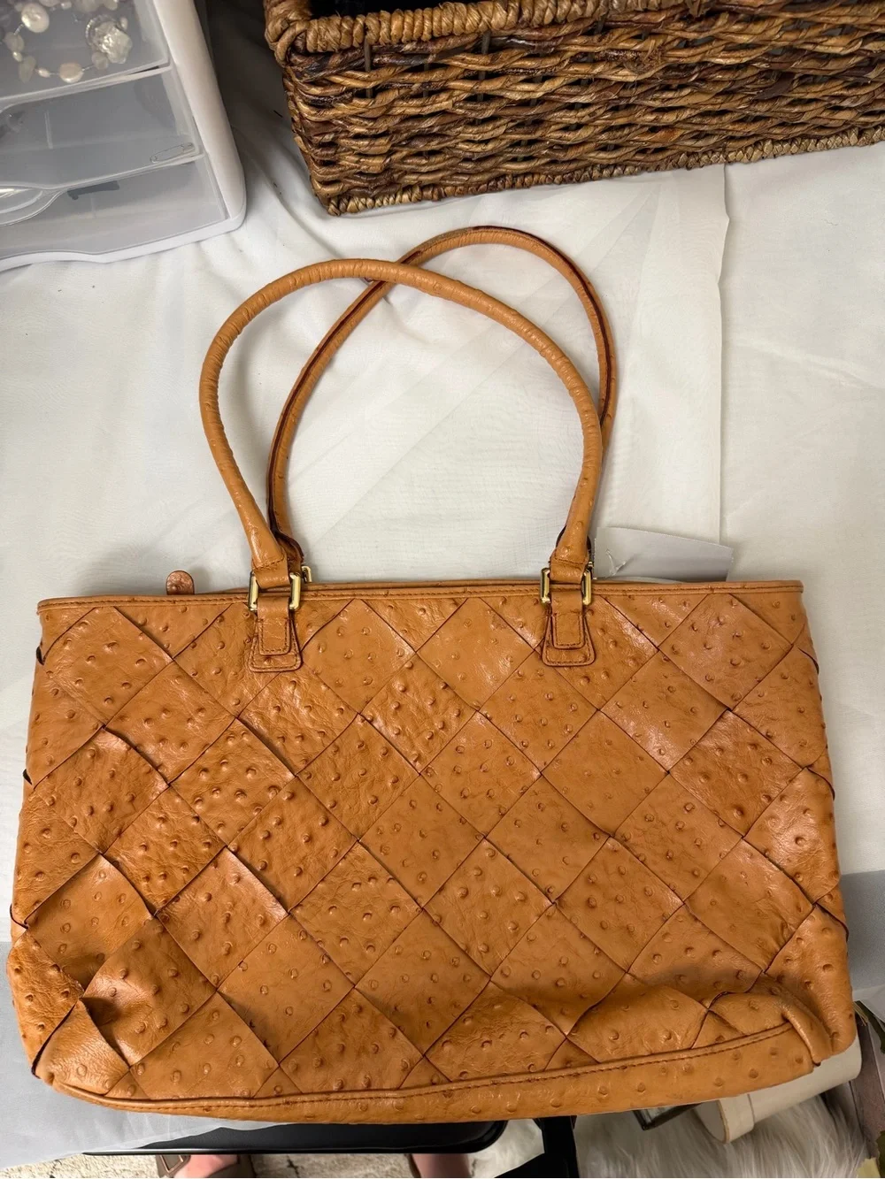 Antonio Melani Brown Faux Ostrich Leather Tote Bag